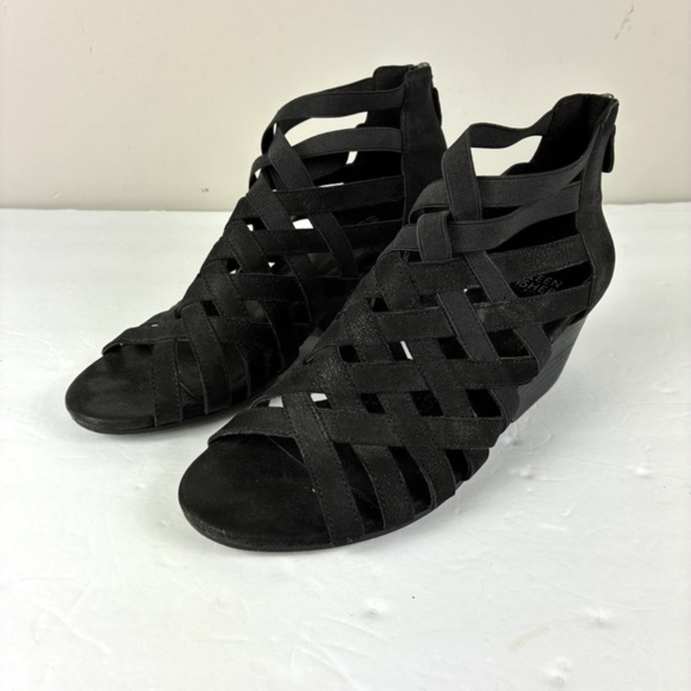 Eileen Fisher Oodle Nubuck black Sandals Caged Sz 7 Resort Party‎ Vacation